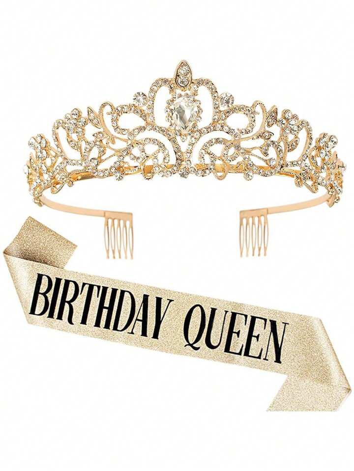 Birthday Queen Sash and Tiara Gold