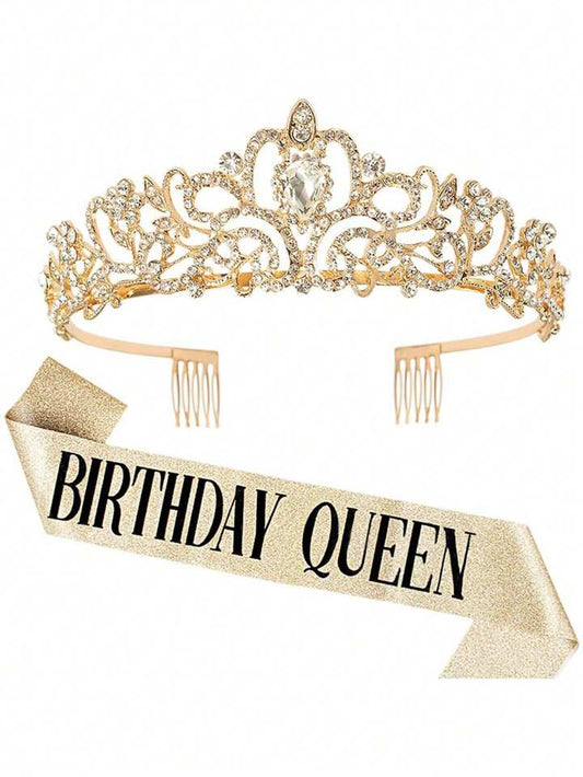 Birthday Queen Sash and Tiara Gold