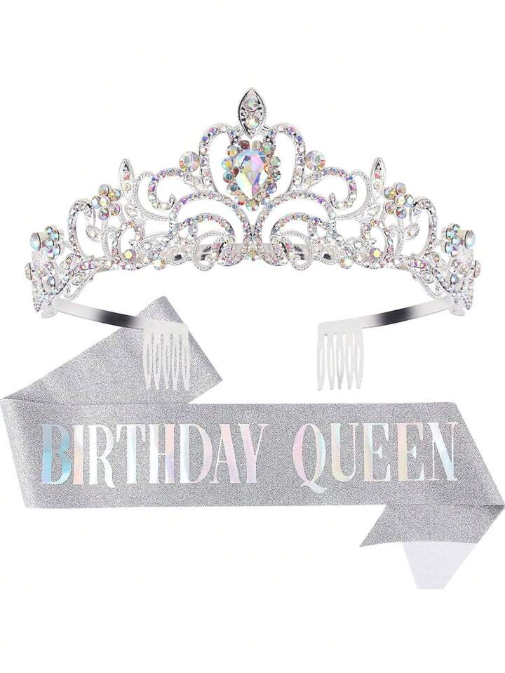 Birthday Queen Sash and Tiara Silver