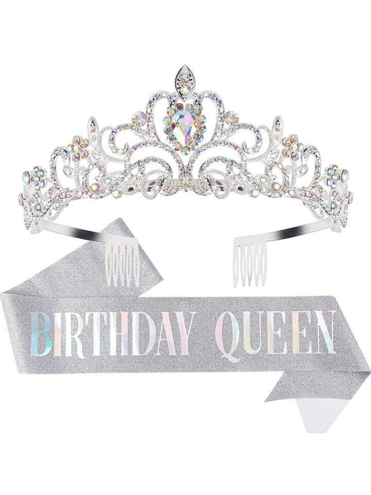 Birthday Queen Sash and Tiara Silver