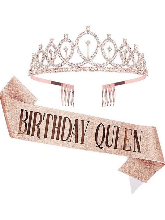 Birthday Queen Sash and Tiara Rose Gold